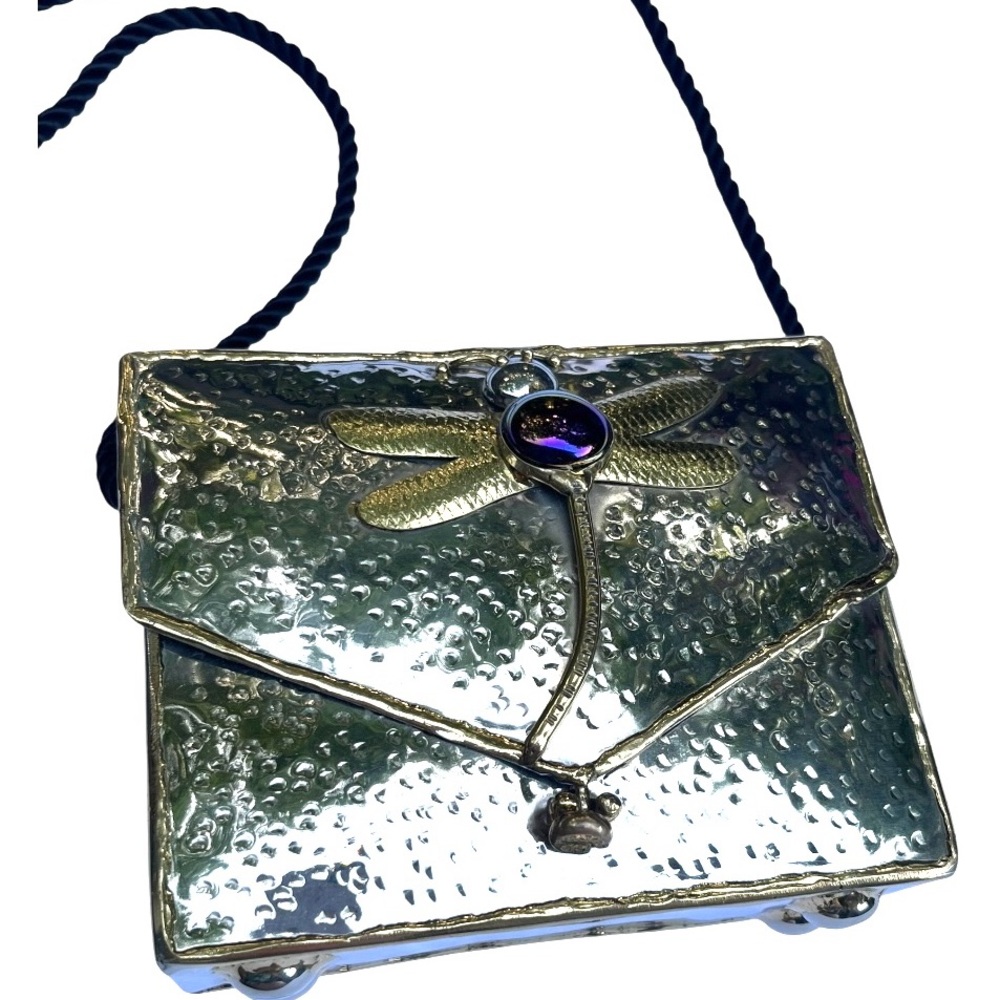 Unique one of a kind Lunacy Designs mixed metals dragonfly mini box corded purse